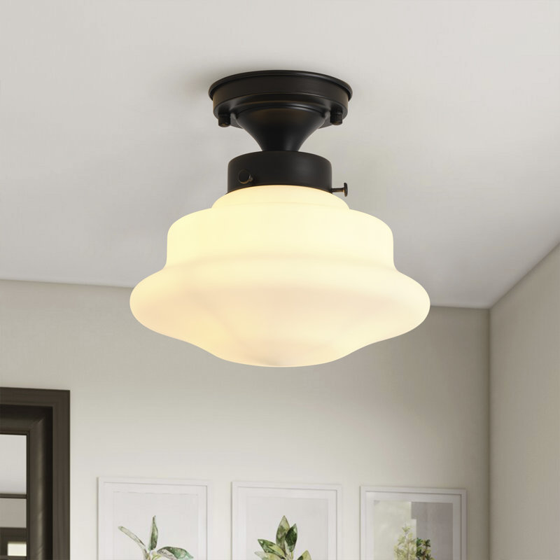 Plafonnier encastré 1 lumière en verre blanc