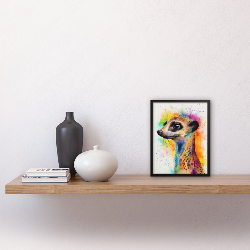 Meerkat Multicoloured Portrait Watercolour Painting Artwork Framed Wall Art Print 9X7 Inch