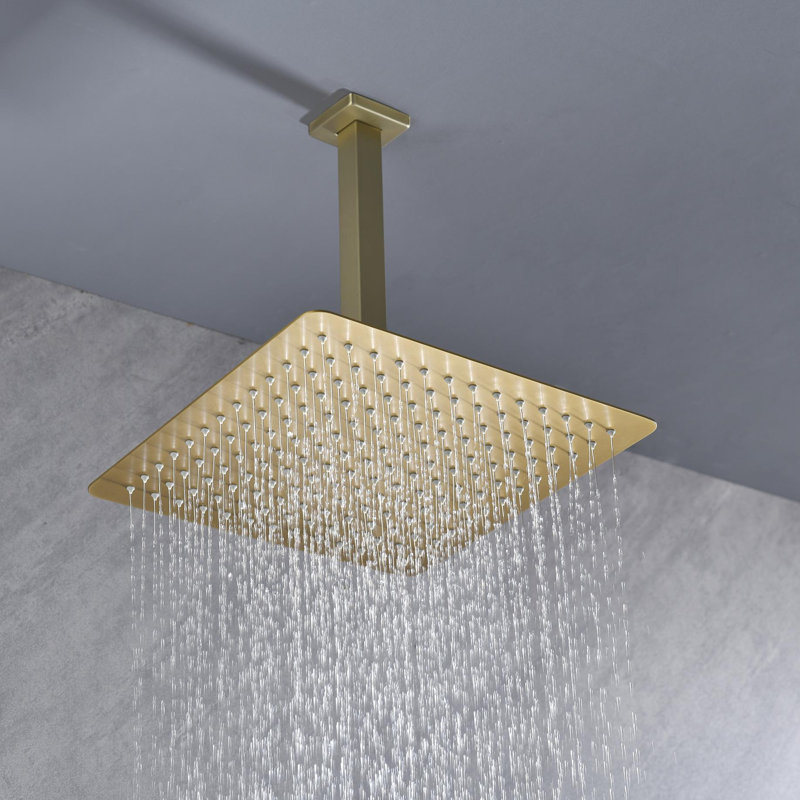 12-Inch High-Pressure Rain Shower Head With Shower Arm, Gold