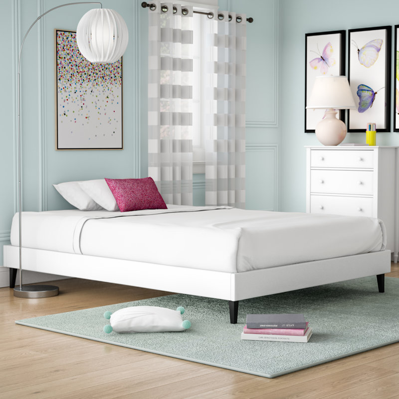 Tessie Bed Frame with Squared Tapered Legs, King, White
