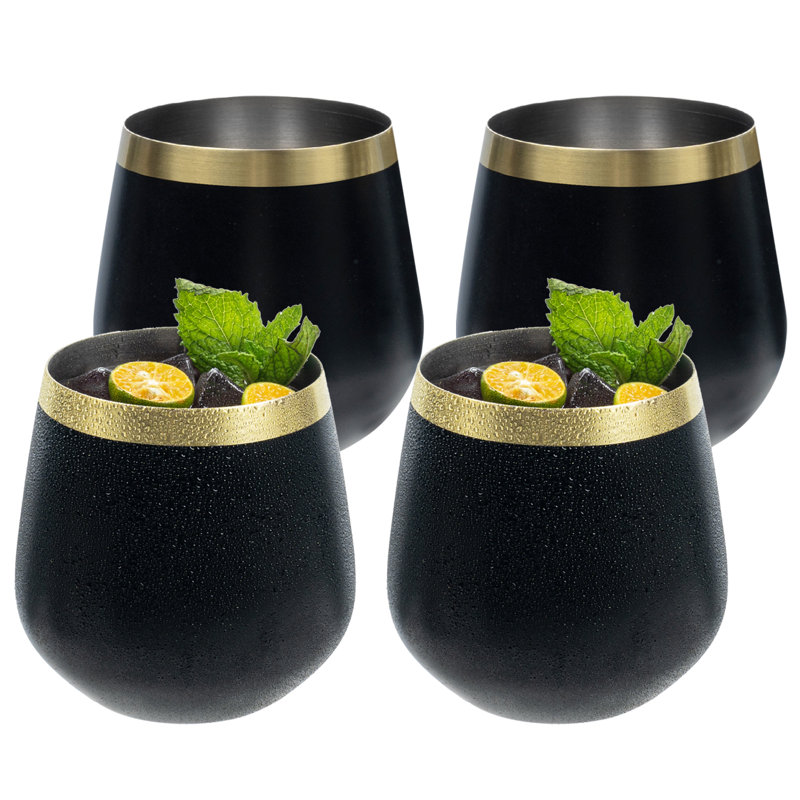 Ensemble de 4 verres à vin noirs avec décor doré