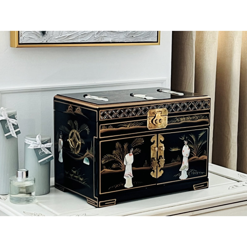 Mother of Pearl Oriental Chinese Hand Painted Jewellery Box