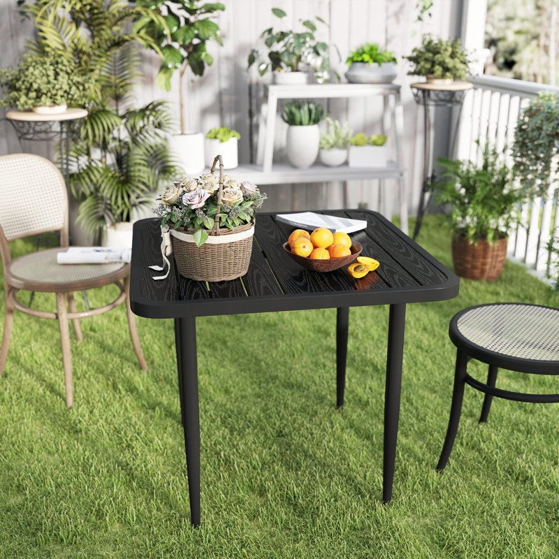 Table de salle à manger de patio 31,5 "pour 4 personnes, table d'extérieur carrée en métal, noir