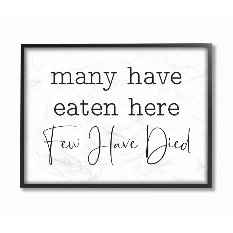 «Many Have Eaten Here Funny Family Kitchen Black and White Word Design», impression, H 24 po x l 30 po, Cadre noir