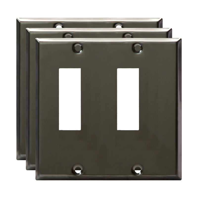 Enerlites Decorator/GFCI 2-Gang Metal Wall Plate - Polished Black (3-Pack), Polished Black