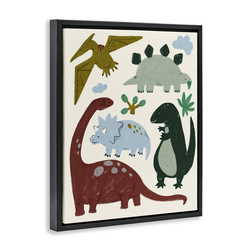 "Dinosaur Friends" par Daphne Polselli, Cadre flottant noir de jais, H 21 po x l 17 po