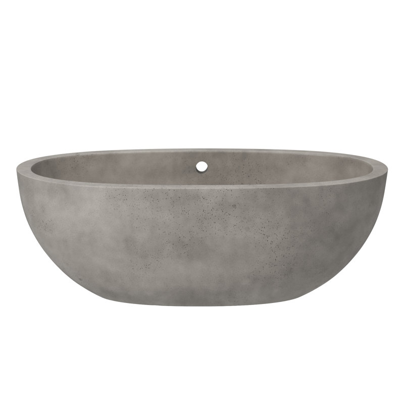 Avalon NativeStone Freestanding Soaking Cement Bathtub, Ash, 21" H x 36" W x 62" L