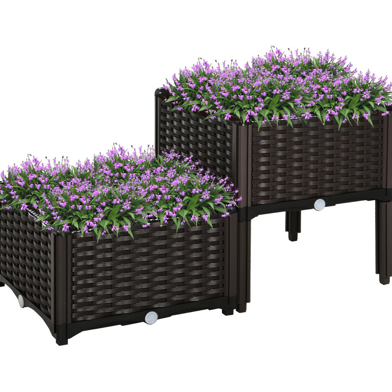 Lit de jardin 2 pièces avec dispositif d'arrosage automatique. Gris, pour cultiver diverses plantes. Polypropylène, pieds surélevés faciles à réarranger et système autodrainant. Fleurs, herbes, légumes. Gardez le sol contrôlé