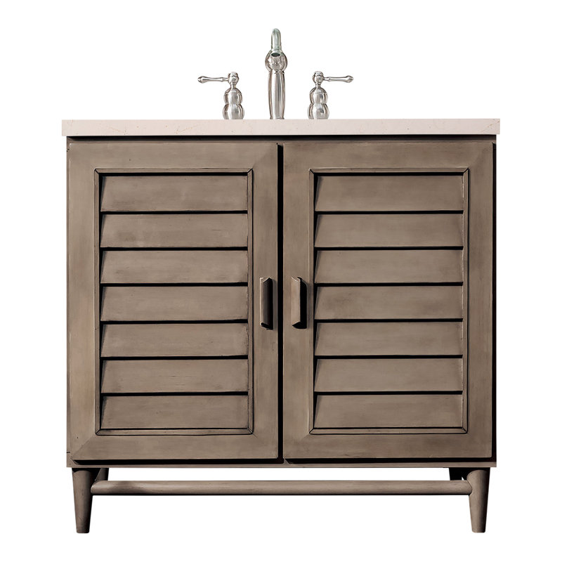 Portland 36'' W Single Vanity, Whitewashed Walnut, White Zeus, 8" Widespread