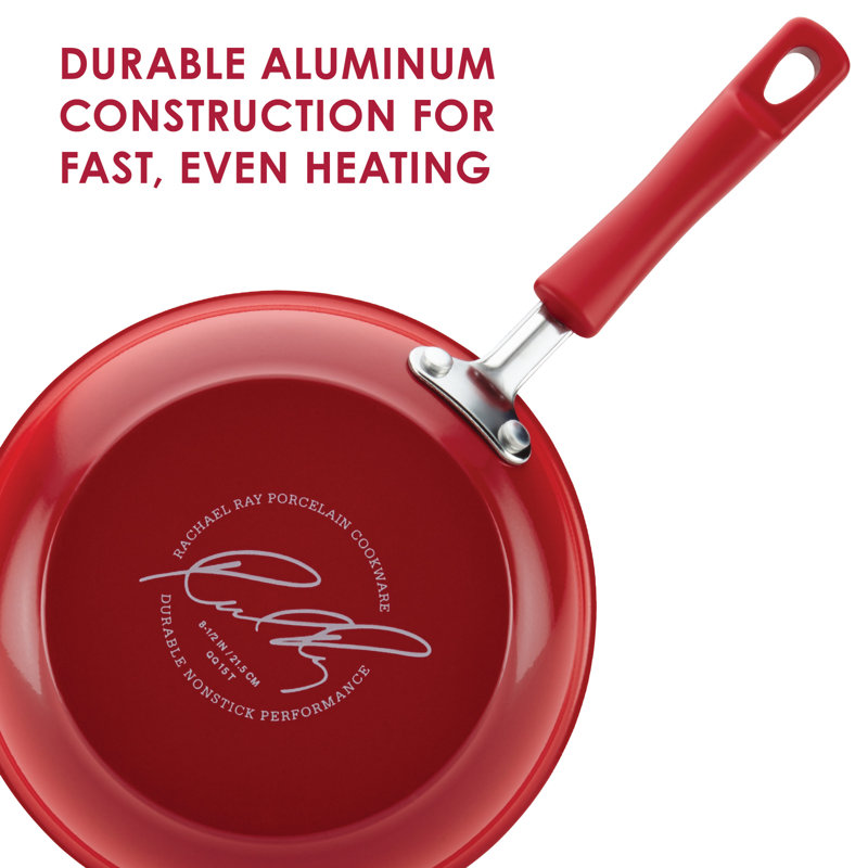 Rachael Ray Classic Brights 3 qt. Hard Enamel Nonstick Saucepot and Steamer Insert Set with Lid, Red
