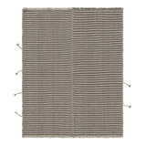 Rug & Kilim’S Accent Kilim, Square Rug In Textural Gray, Blue And White Stripes