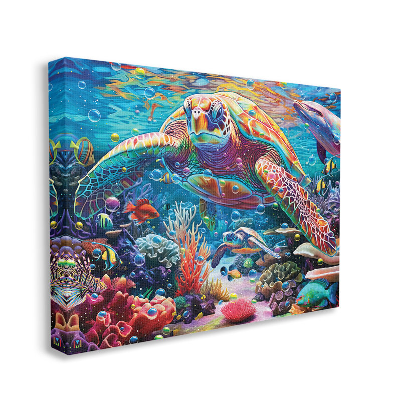 «Vivid Sea Turtle & Reef», art mural sur toile par Michael David Ward, H 24 po x l 30 po