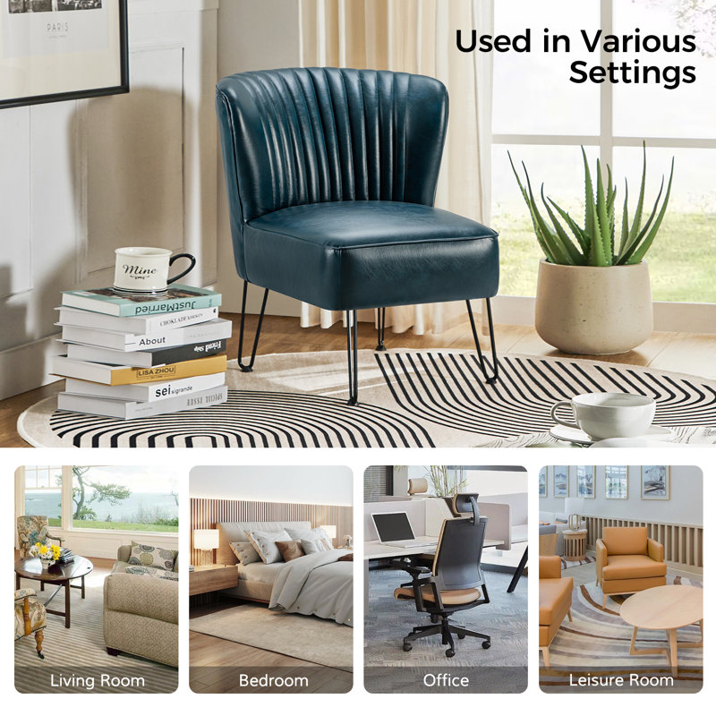 Euclid 26" W Faux Leather Tufted Side Chair With Metal Base, Turquoise Faux Leather