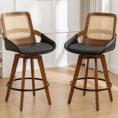 Shayleah Swivel Counter Height Bar Stools With Cane Rattan Back
