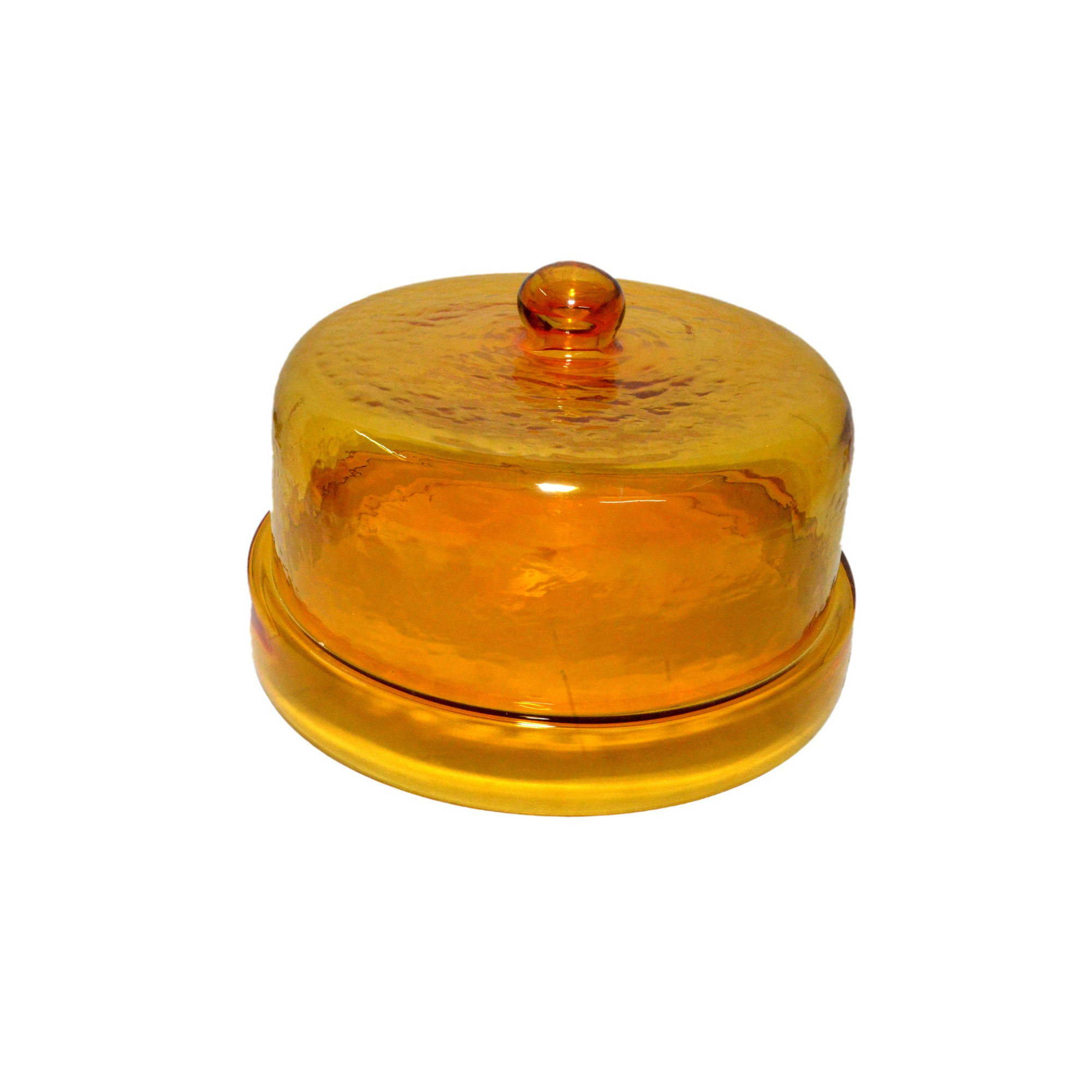 Cake Recycled Glass Dome W/Plate, 7.5" x 11.5" x 11.5", Yellow