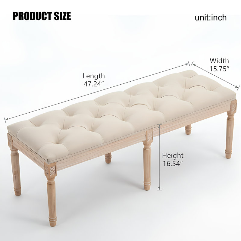 Banc de chambre tapissier vintage 47,2 po
