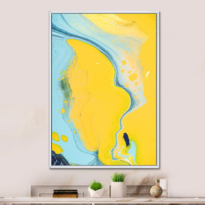 Art en marbre jaune et bleu clair - art mural moderne et contemporain sur toile