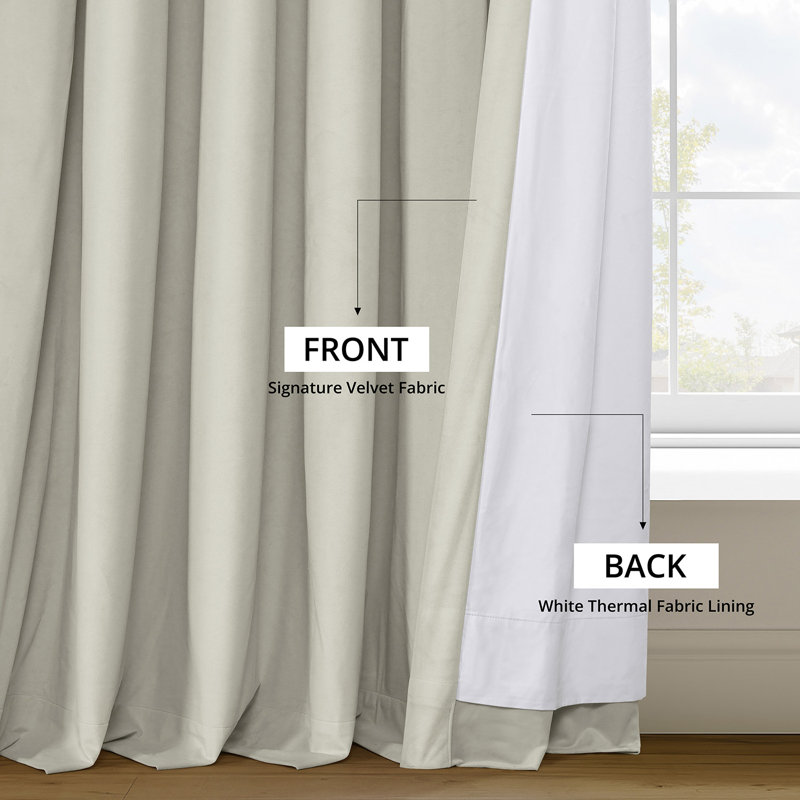 Rafaelita Grommet Signature Velvet Thermal 100% Blackout Curtains - Single Panel Drapes, Off White , 50" W x 96" L