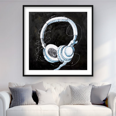 Headphones - Musical Bedroom Framed Matted Print for Decor