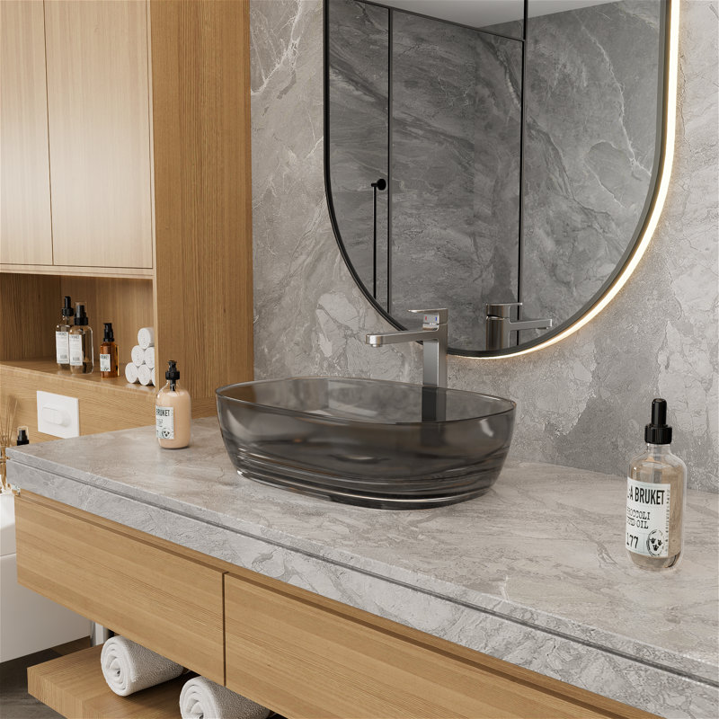 23" Transparent Exquisite-Clear Resin Stone Rectangular Vessel Bathroom Sink, Black Ash