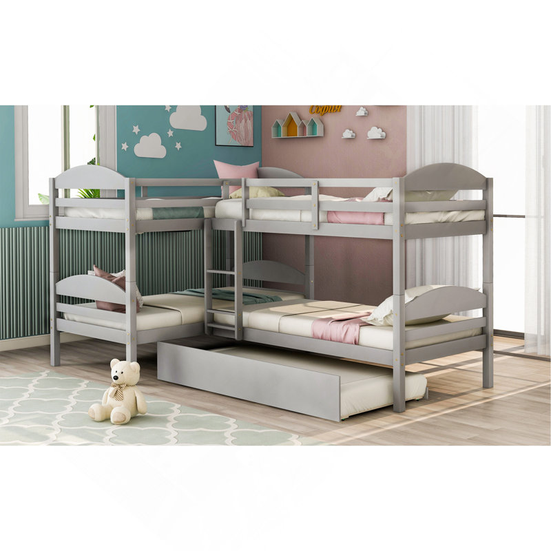 Lit simple en L avec lit gigogne, Gris
