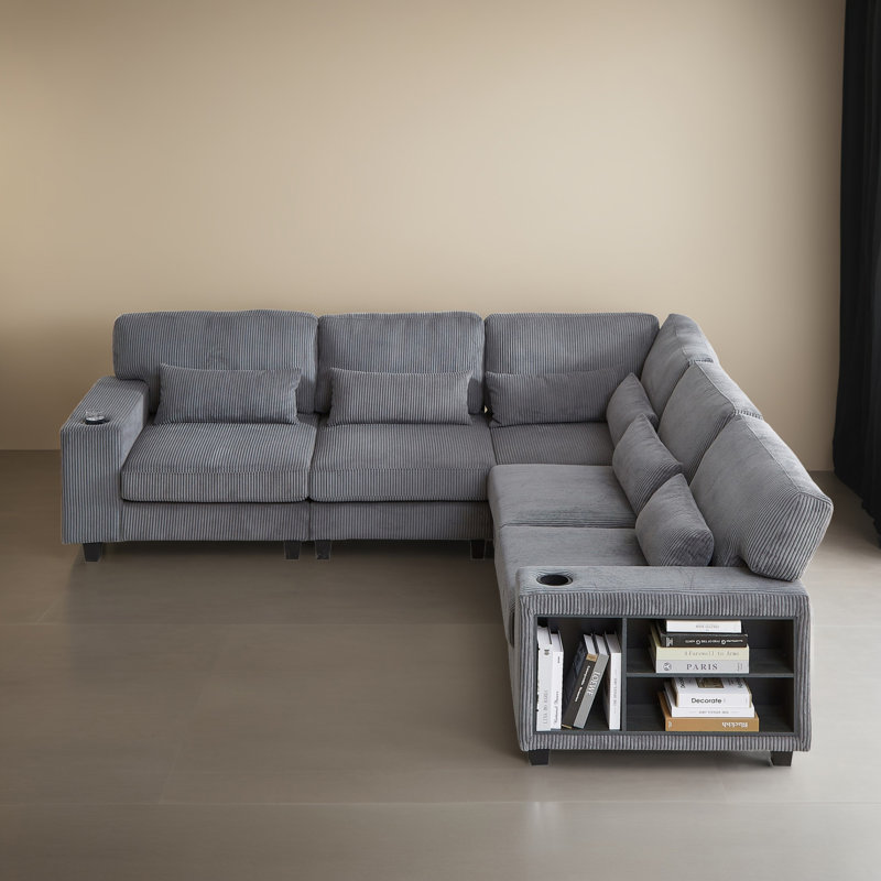 Canapé-lit modulaire 5 pièces pour salon, Velours côtelé gris
