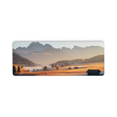 Tapis de souris Alpe di Siusi Seiser ALM, tapis de souris pour ordinateur, motif prairie alpine, avec base antidérapante et bords cousus, tapis de souris pour clavier, idéal pour les joueurs, le bureau et la maison, épais, 30 x 70 cm. Tasse blanche offerte.