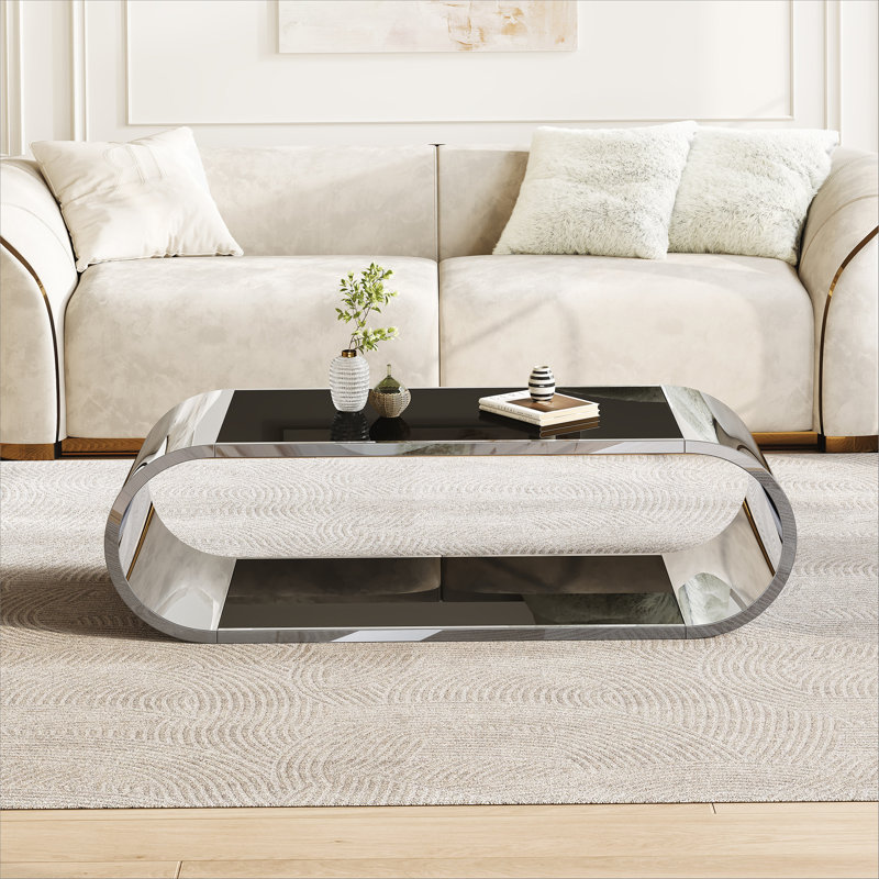 Table basse, table d'appoint à 2 niveaux avec plateau en verre