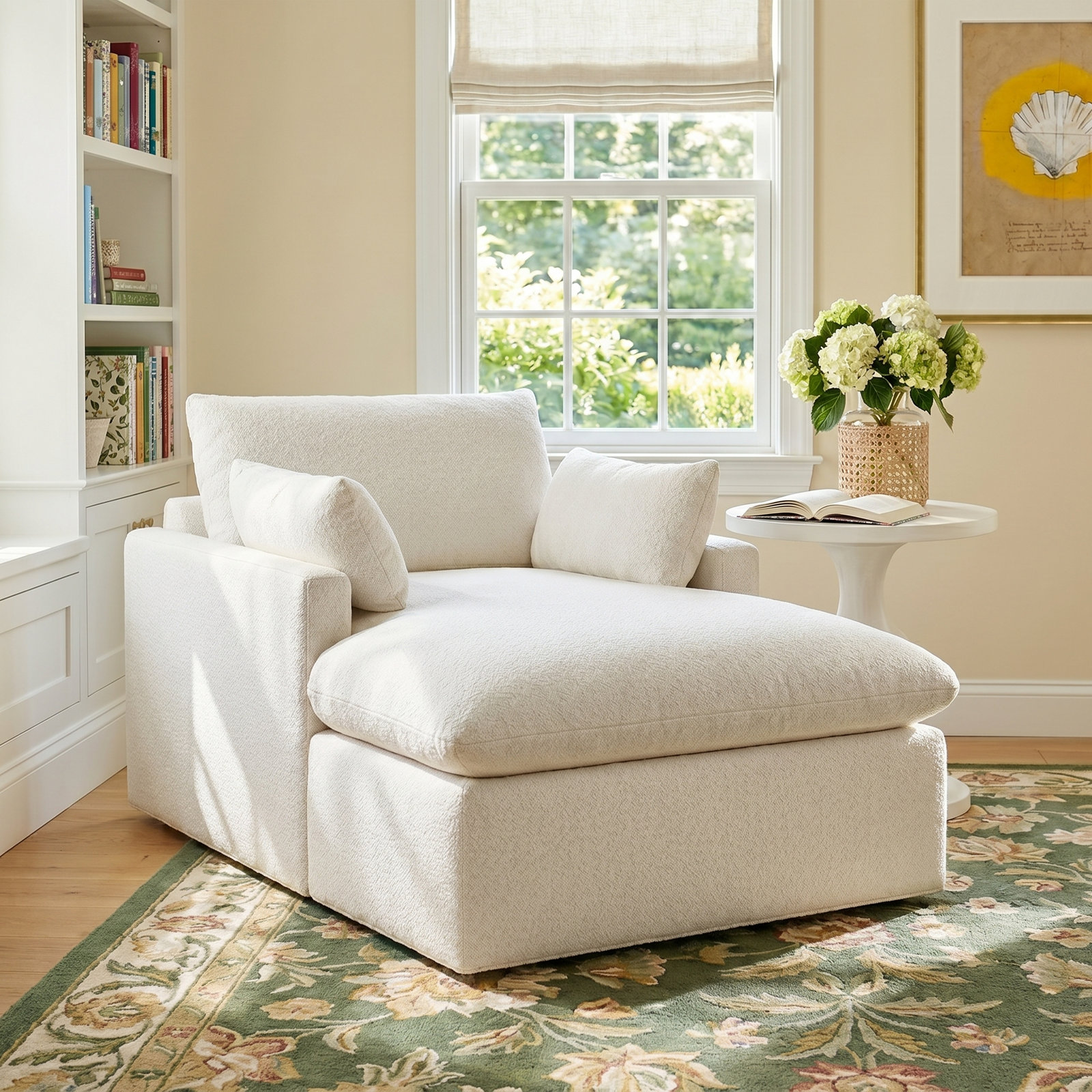 Luna Slipcovered Chaise, Lena Off White Performance Linen Blend