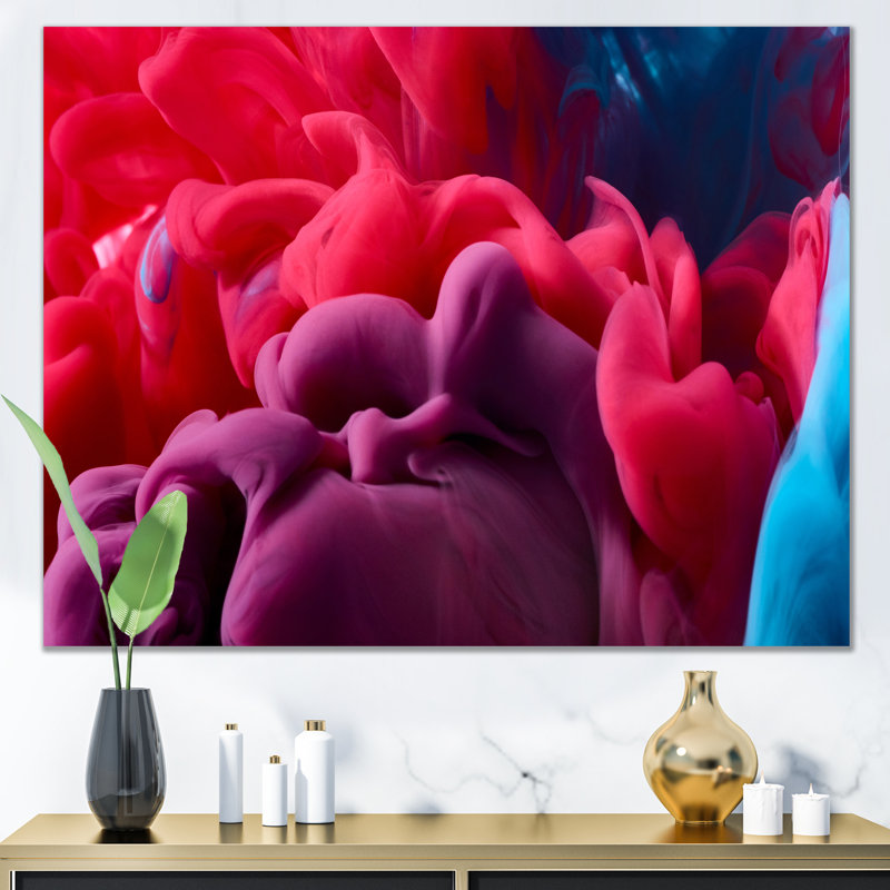 Encre rouge et bleue fluide II - art mural moderne sur toile, H 8 po x l 12 po x P 1 po, Toile tendue