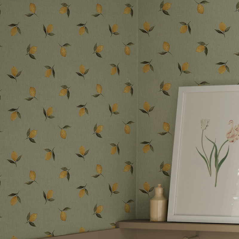 Sophie Allport Lemons Soft Linen Wallpaper, Green