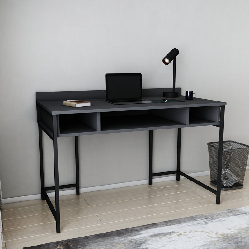 Alma Desk Metal Base Writing Desk, Anthracite/Black