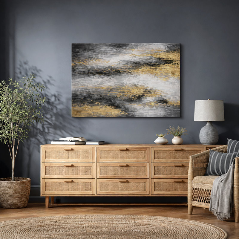 Œuvre abstraite, composition de flux de marbre doré noir, photos de salon moderne, impression sur toile encadrée