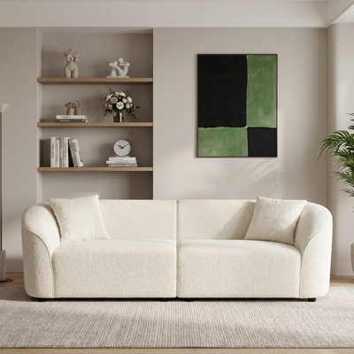 87" Curved Boucle Sofa Modern Cream Style 3-Seater Couch with Solid Wood Frame Beige Upholstered Minimalist Sofa for Living Room Apartment