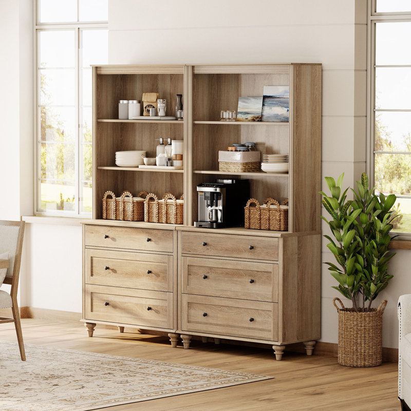Armoire de cuisine de 72,1 po de hauteur avec 6 tiroirs et tablettes réglables, chêne