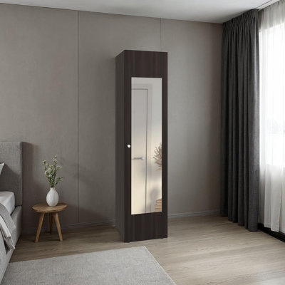 Armoire haute autoportante Home Linen avec porte simple, un miroir et 4 tablettes de rangement horizontales, armoire pour salle de bain, chambre à coucher ou salle de lavage