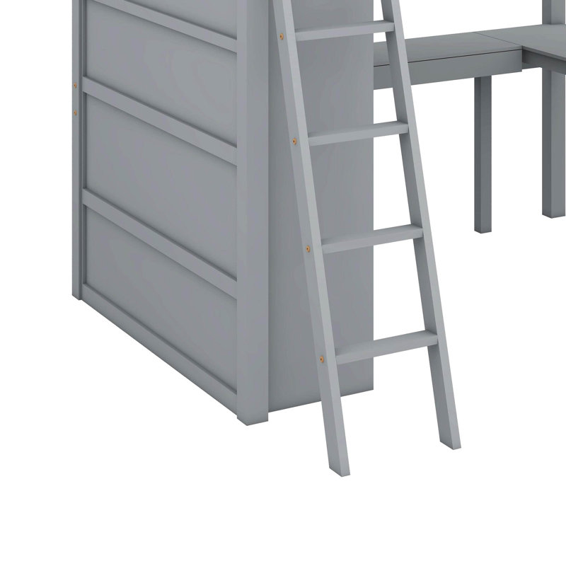Lit mezzanine double avec bureau et tablettes, Grey