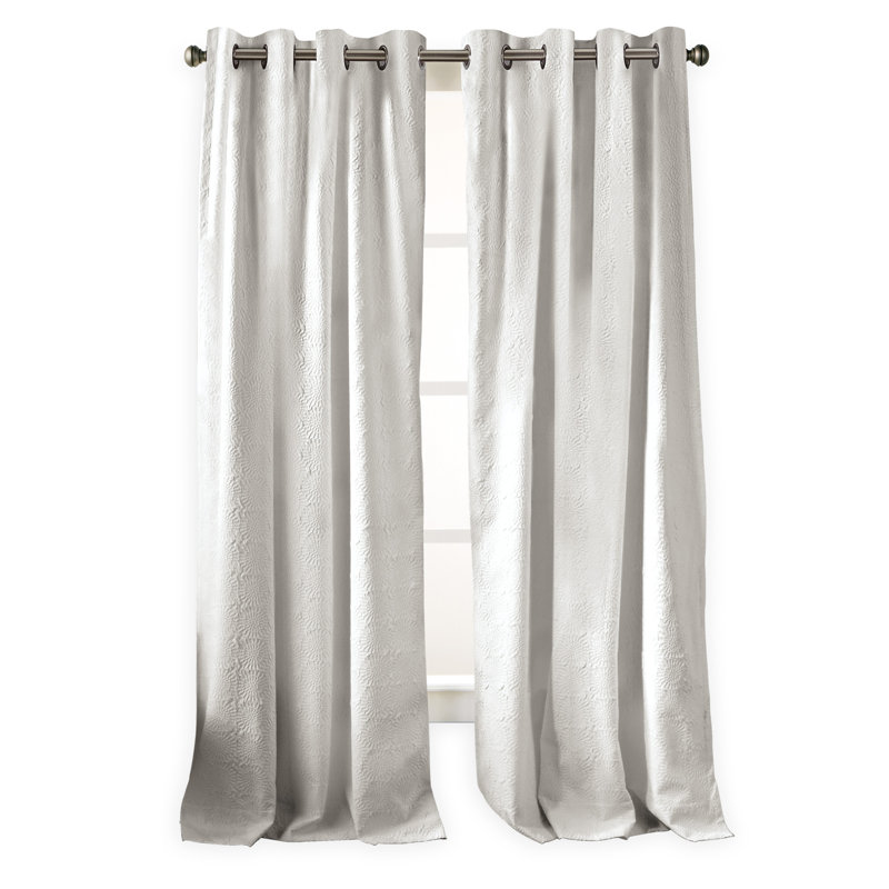 White Polyester Floral Grommet Window Panel, 84"
