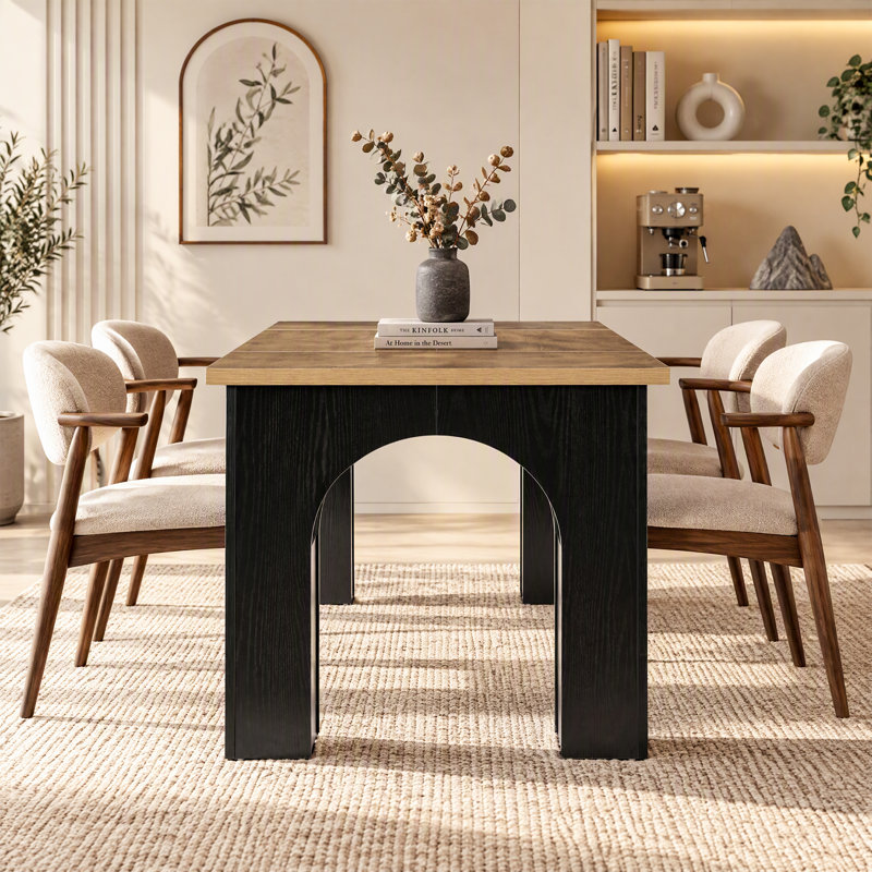 Table de salle à manger rectangulaire brune et noire de 160 cm (63 po) pour 6 personnes
