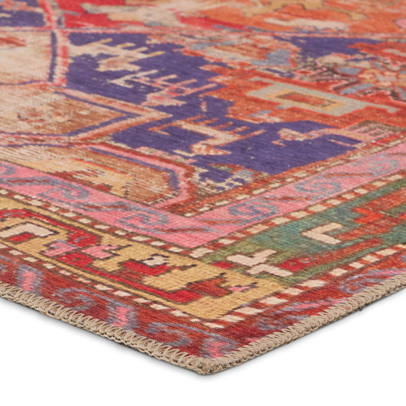Damaya Machine Washable Power Loomed Performance Orange/Purple Rug, Rectangle 9' x 12'