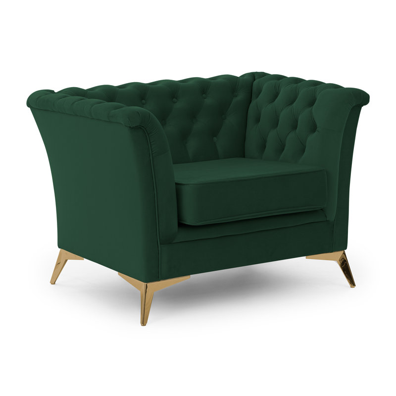 Whitby Velvet Chesterfield Chair, Gold, Bottle Green