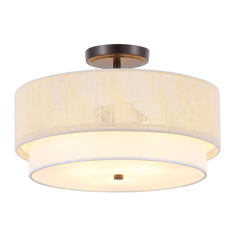 15" 3-Light Rope Drum Semi-Flush Mount Ceiling Light, Bronze