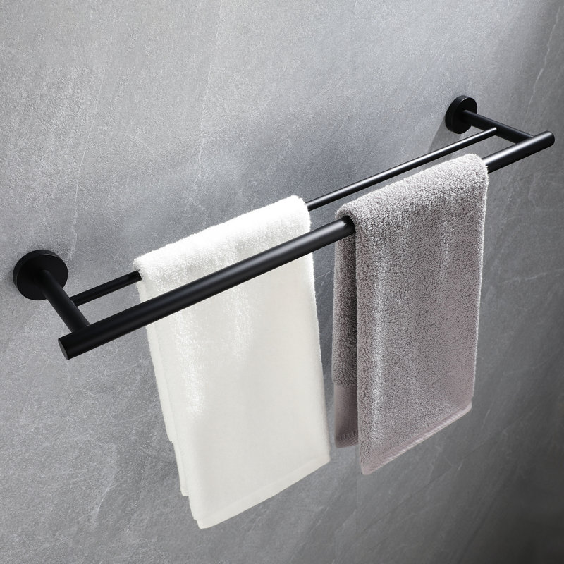 Porte-serviettes de salle de bain 5 pièces - Fixation murale, structure solide en aluminium noir mat, corrosion pour divers espaces