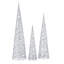 Metallic Silver 3pc Cone Set, Pre-Lit with Micro Warm White LED Lights, Battery Operated