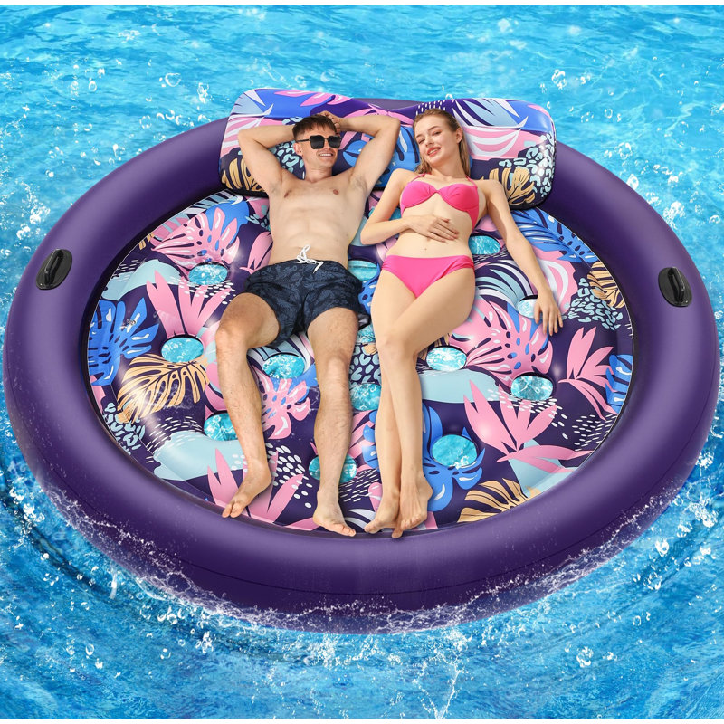 Inflatable Pool Float Mat, 73" X 73" Pool Floats Adult Extra Large Size With Removable Pillow, Cooling Floaties Bed With Grab Handles For Outdoor Summer Party