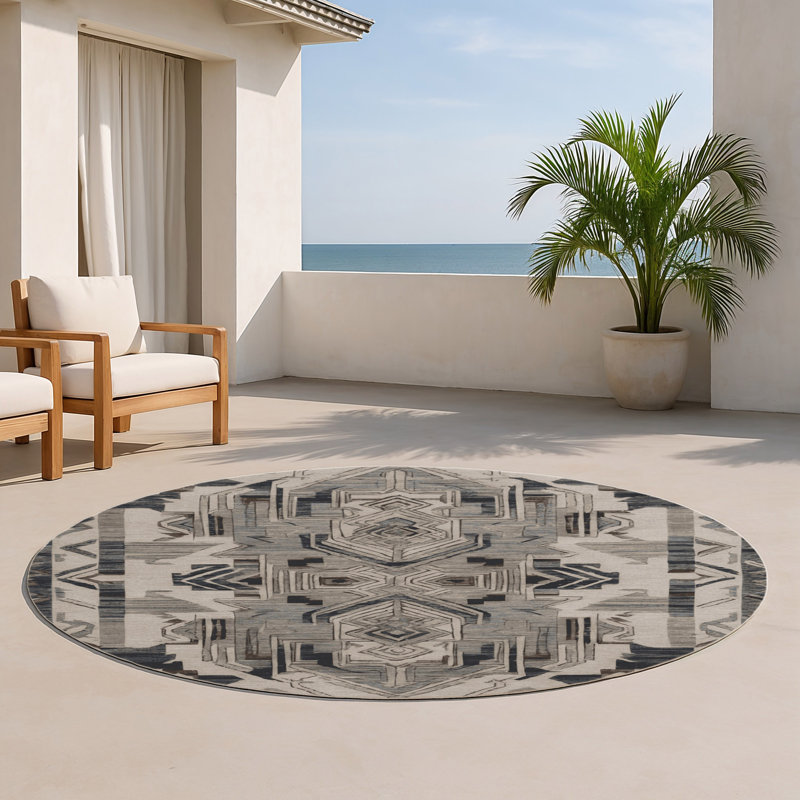 Tapis turc intérieur et extérieur gris, Rond 5 pi