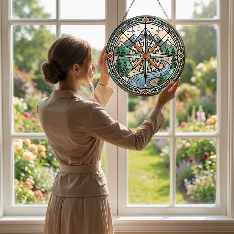 Panneau de vitrail Compass Landscape, H 7,8 po