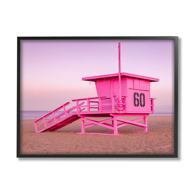 Photographie d'une cabane de plage rose, Giclée encadrée noir minuit, H 11 po x l 14 po x P 1,5 po