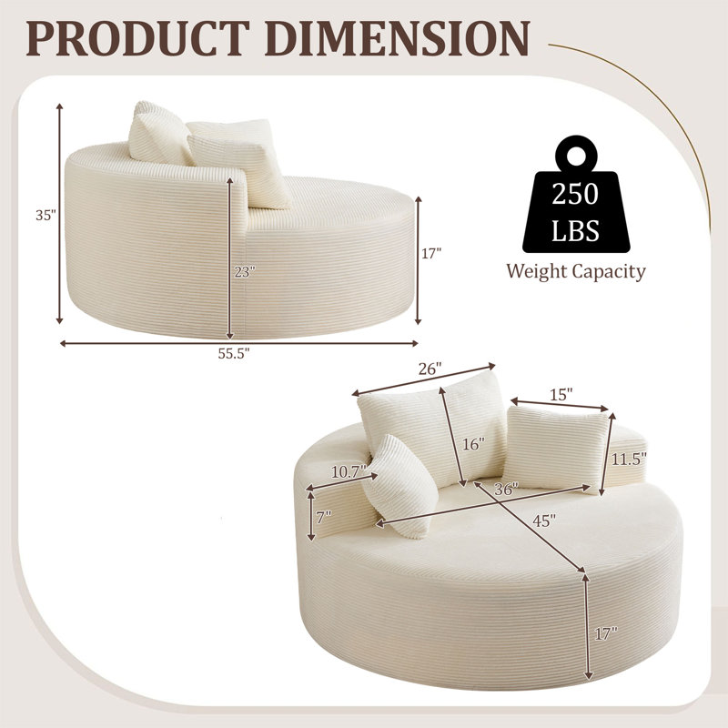 55'' Oversized Round Boneless Chaise Lounge Chair, Beige