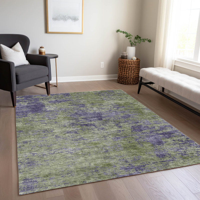 Machine Washable Olive and Purple Synthetic Area Rug